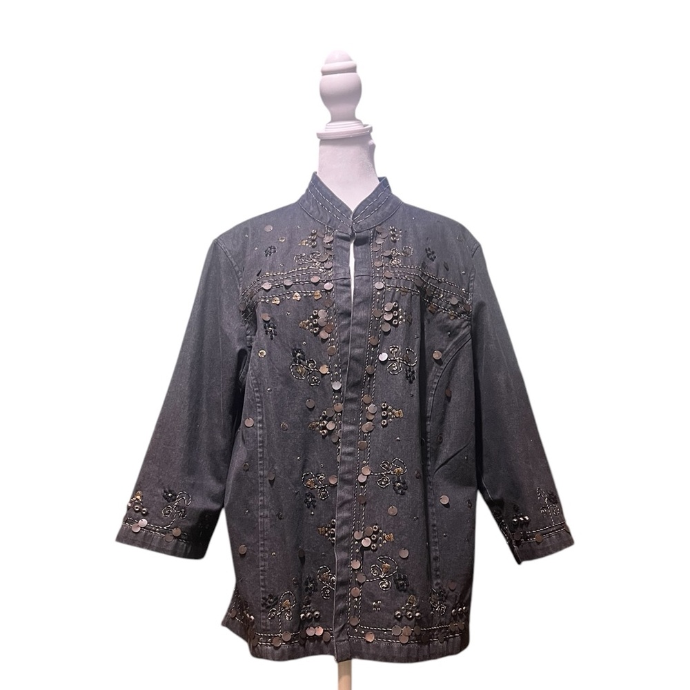 Coldwater Creek Embellished Black Denim Jacket
